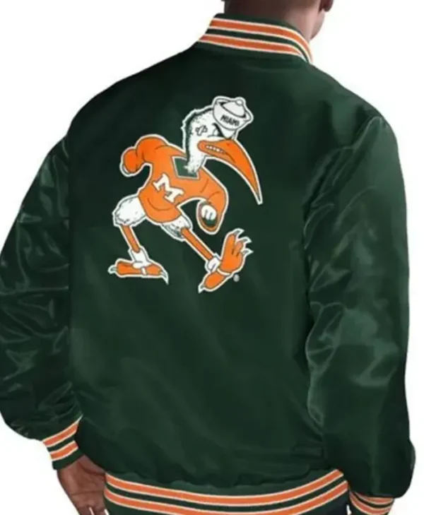 Miami Hurricanes Green Wool Varsity Jacket Back webp
