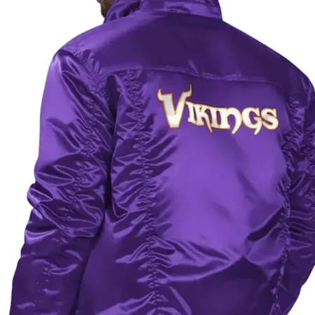 Minnesota Vikings Silver Tab Trucker Satin Varsity Jacket For Sale webp