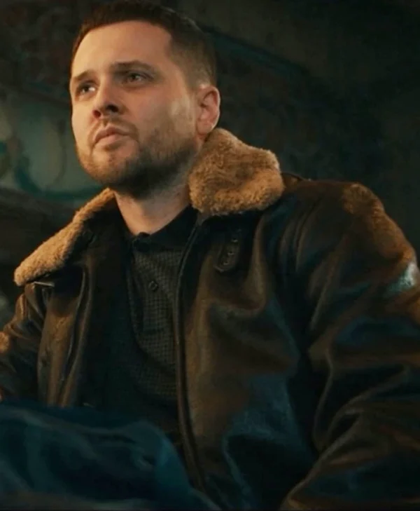 MobLand S01 Bradley Turner Brown Shearling Leather Jacket webp