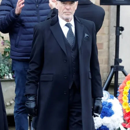 MobLand S01 Conrad Harrigan Black Coat Front webp