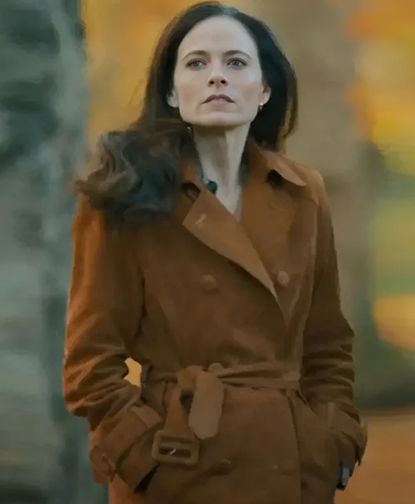 MobLand S01 Lara Pulver Brown Suede Coat webp