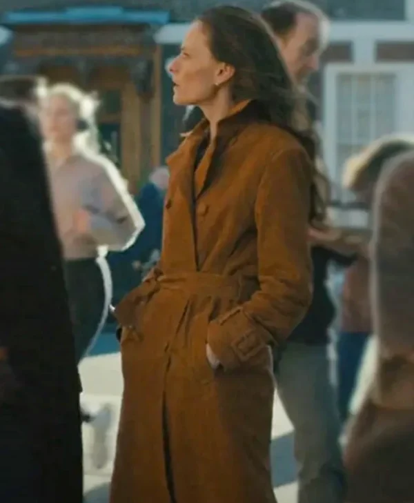MobLand S01 Lara Pulver Brown Suede Coat Side webp