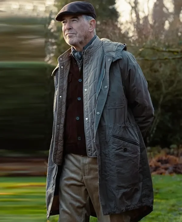 MobLand S01 Pierce Brosnan Grey Hooded Coat webp