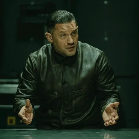 MobLand S01 Tom Hardy Bomber Leather Jacket Front webp