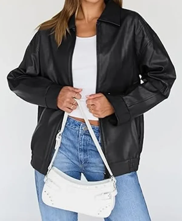 Motorcycle Leather Jacket Women Oversized webp