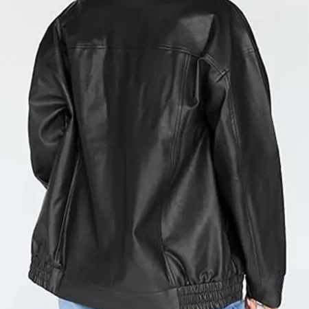 Motorcycle Leather Jacket Women Oversized Back webp