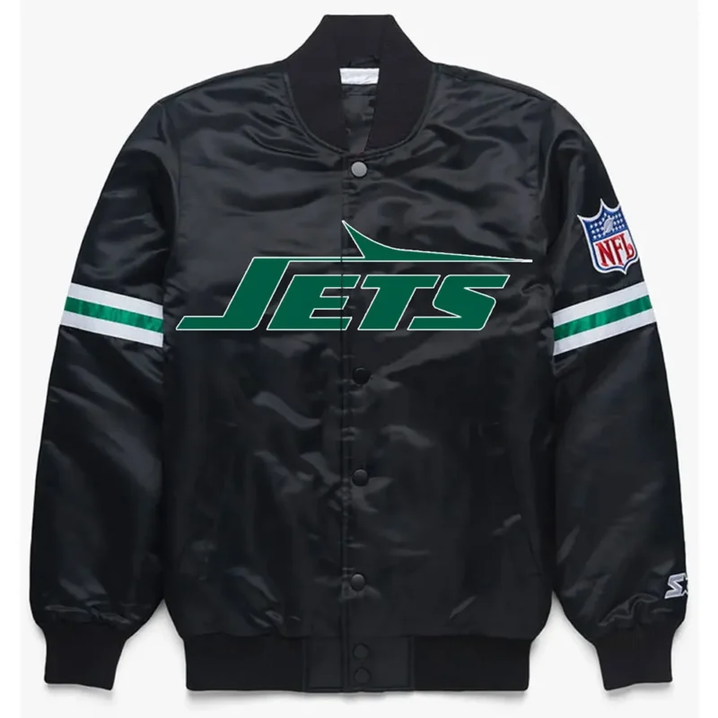 NY Jets Black Satin Jacket webp