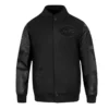 NY Jets Triple Black Varsity Wool Leather Jacket webp
