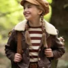 Nell Fisher Bookworm 2024 Brown Denim Shearling Jacket webp