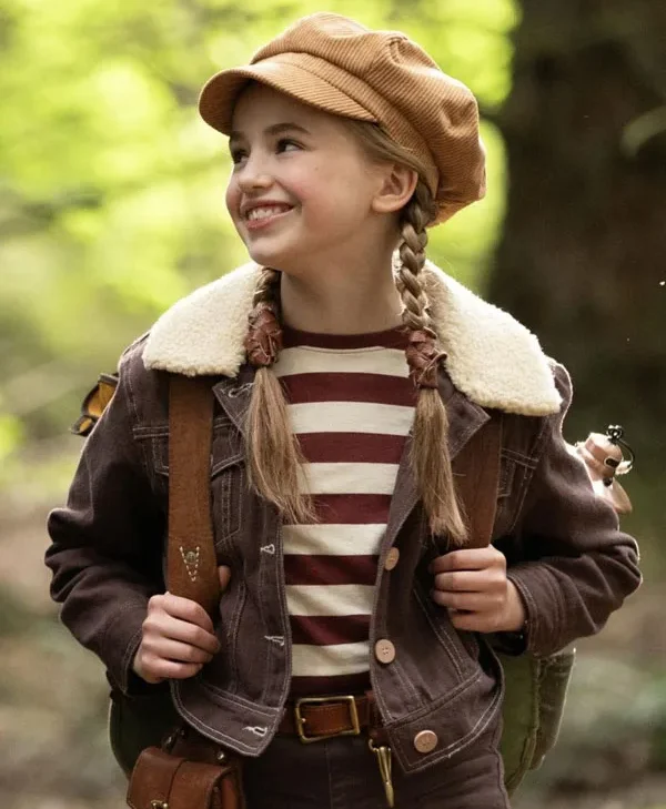 Nell Fisher Bookworm 2024 Brown Denim Shearling Jacket webp