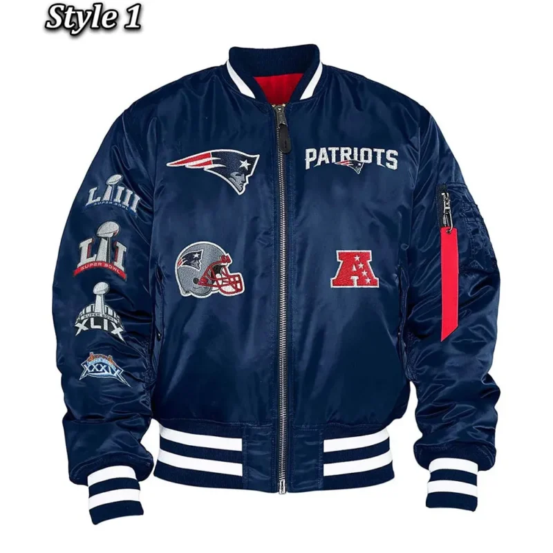 New England Patriots Blue Bomber Jacket webp