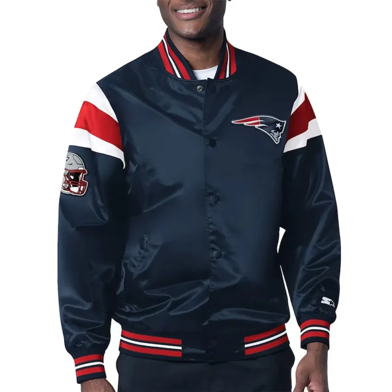 New England Patriots Midweight Navy Satin Jacket webp