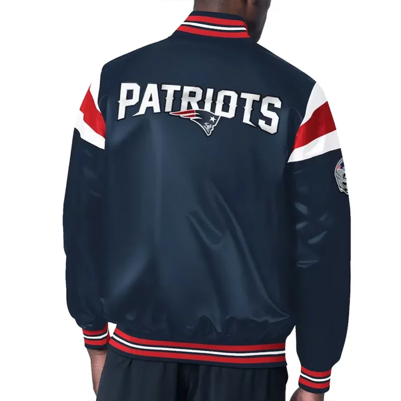 New England Patriots Midweight Navy Satin Jacket back webp