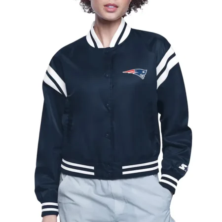 New England Patriots Printed Logo Varsity Satin Jacket webp