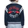 New England Patriots Printed Logo Varsity Satin Jacket back webp