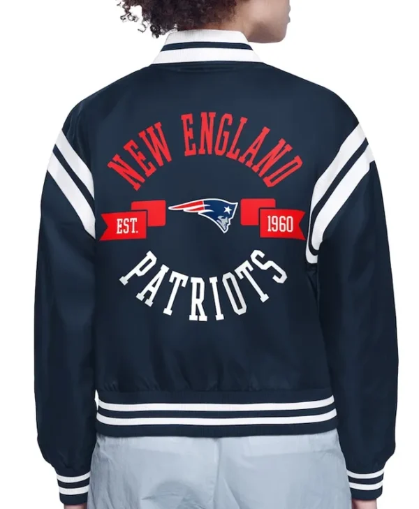 New England Patriots Printed Logo Varsity Satin Jacket back webp