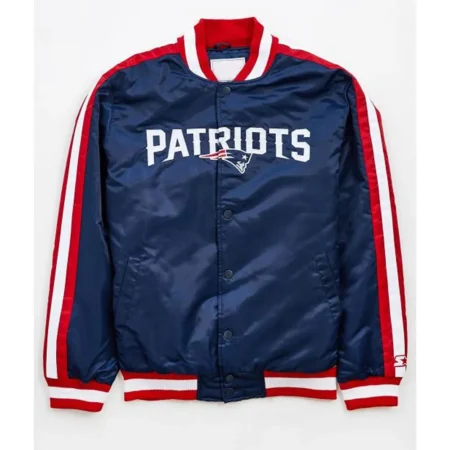 New England Patriots Satin Striped Navy Blue Jacket webp