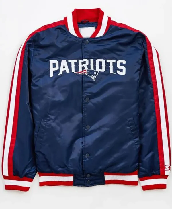 New England Patriots Satin Striped Navy Blue Jacket webp