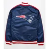 New England Patriots Satin Striped Navy Blue Jacket back webp