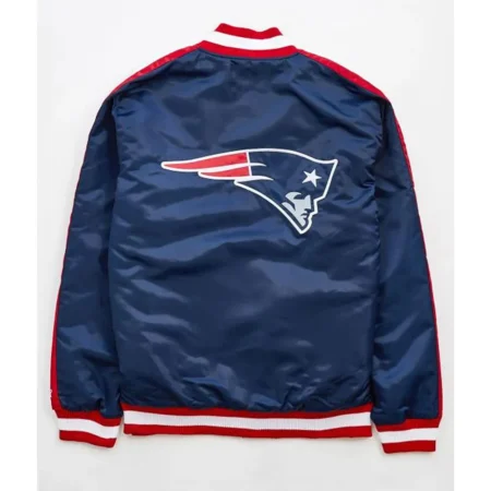 New England Patriots Satin Striped Navy Blue Jacket back webp