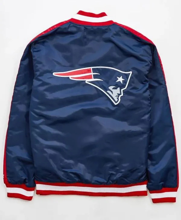 New England Patriots Satin Striped Navy Blue Jacket back webp