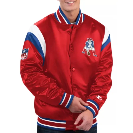 New England Patriots Shutout Throwback Red Satin Jacket webp