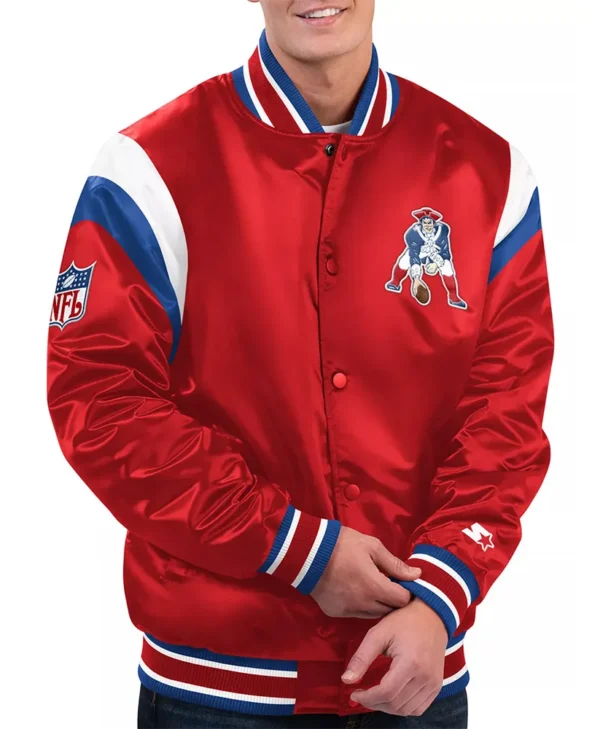 New England Patriots Shutout Throwback Red Satin Jacket webp