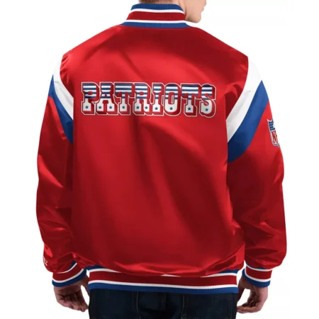 New England Patriots Shutout Throwback Red Satin Jacket back webp