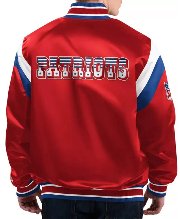 New England Patriots Shutout Throwback Red Satin Jacket back webp