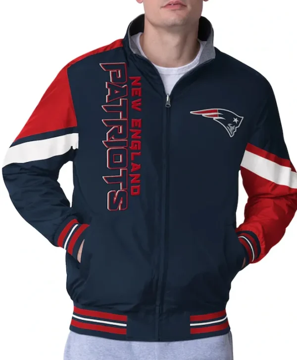 New England Patriots Strong Arm Navy Full Zip Jacket webp