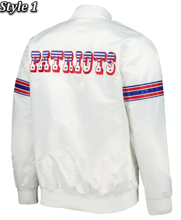 New England Patriots The Power Forward Satin White Jacket back webp