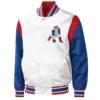 New England Patriots Throwback Warm Up Pitch Varsity White Satin Jacket webp