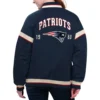 New England Patriots Tournament Navy Varsity Jacket back webp