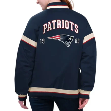 New England Patriots Tournament Navy Varsity Jacket back webp