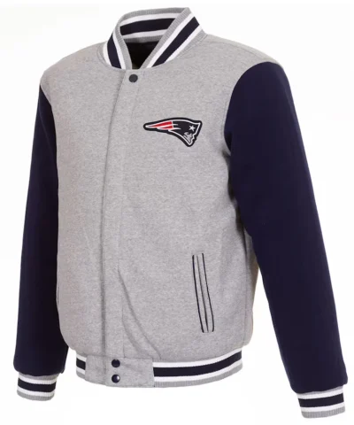 New England Patriots Varsity Gray and Navy Wool Jacket webp