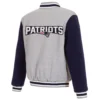 New England Patriots Varsity Gray and Navy Wool Jacket back webp
