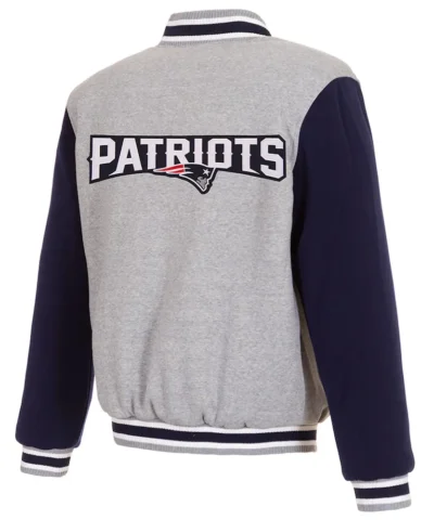 New England Patriots Varsity Gray and Navy Wool Jacket back webp