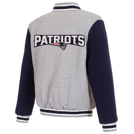 New England Patriots Varsity Gray and Navy Wool Jacket back webp