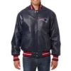 New England Patriots Varsity Navy Leather Jacket webp