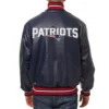 New England Patriots Varsity Navy Leather Jacket back webp