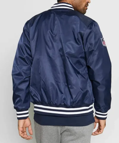 New Era New England Patriots Team Blue Satin Jacket back webp