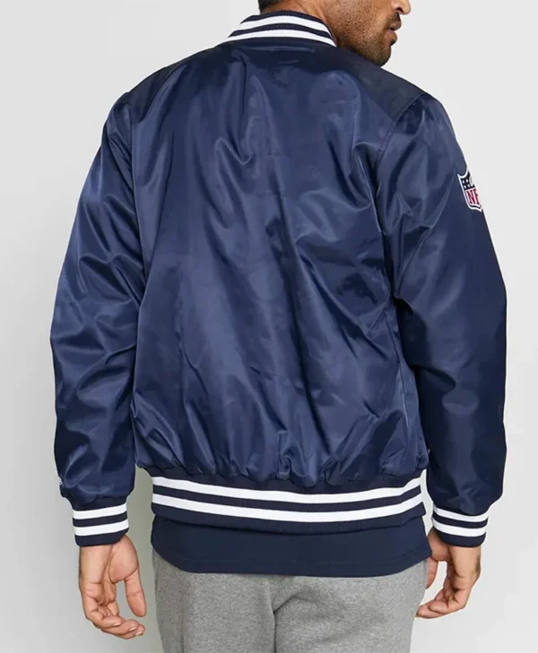 New Era New England Patriots Team Blue Satin Jacket back webp