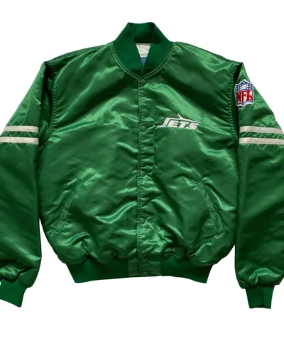 New York Jets 80s Green and Black Satin Jacket webp