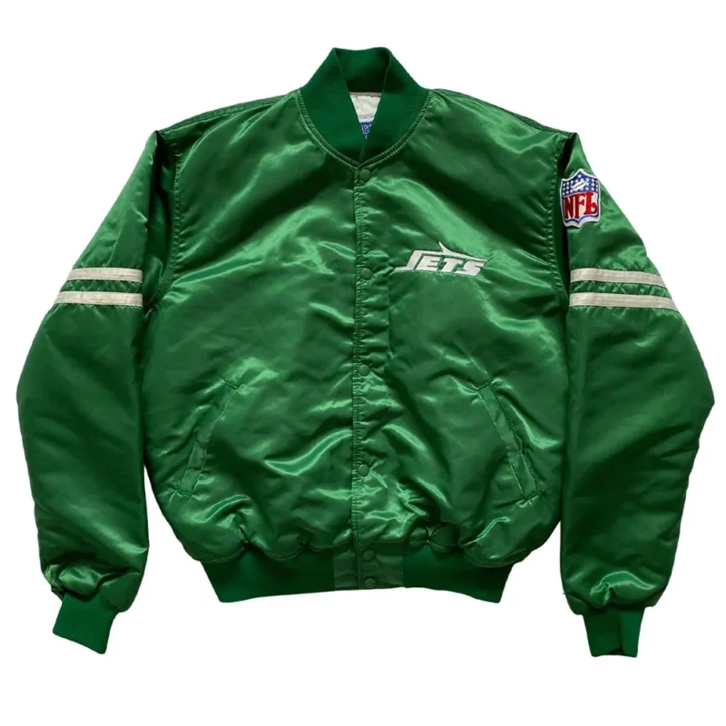 New York Jets 80s Green and Black Satin Jacket webp