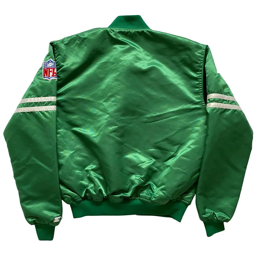 New York Jets 80s Green and Black Satin Jacket back webp New York Jets 80s Green and Black Satin Jacket back webp