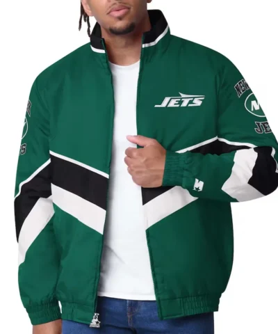 New York Jets Captain Green Varsity Satin Jacket webp