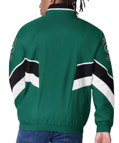 New York Jets Captain Green Varsity Satin Jacket back webp