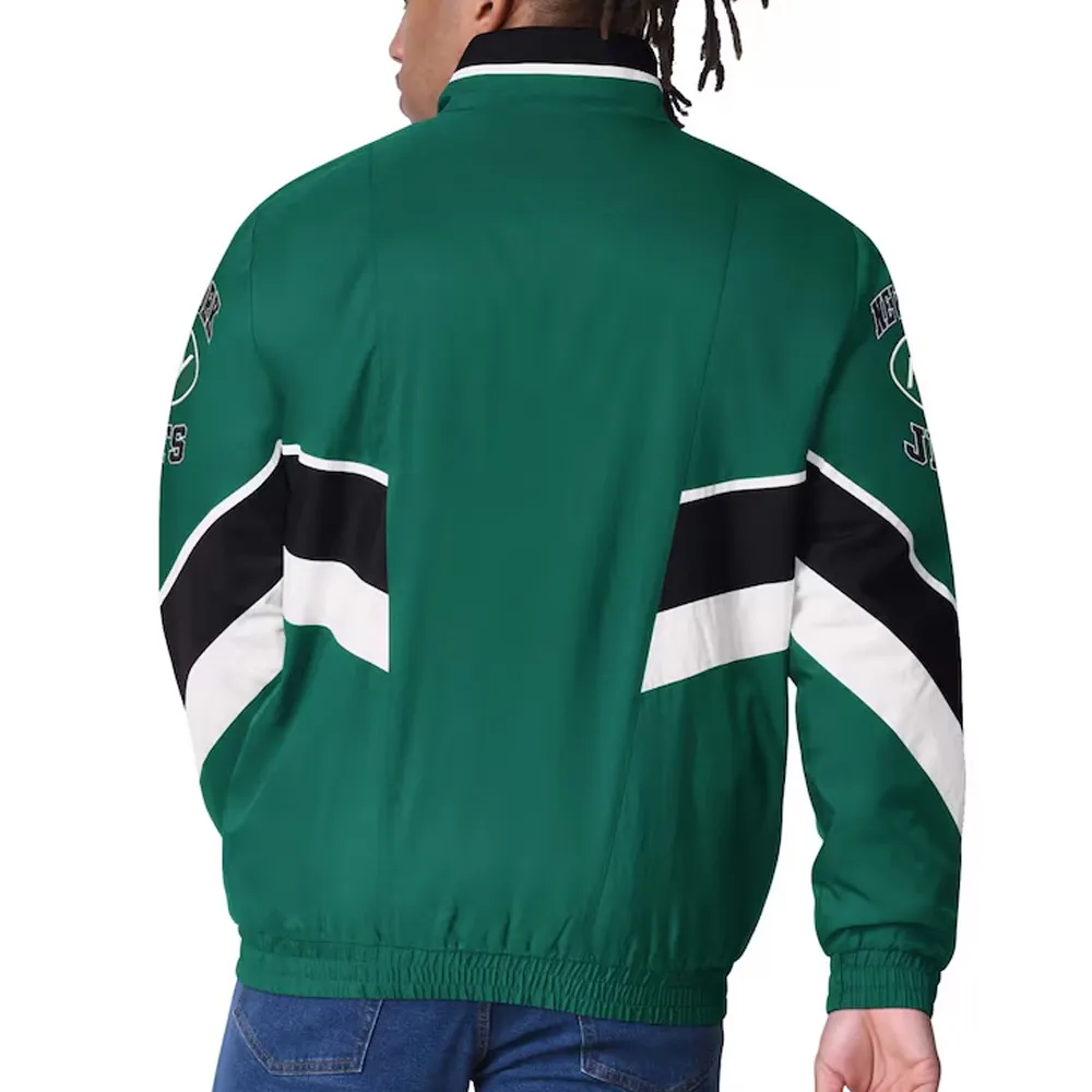 New York Jets Captain Green Varsity Satin Jacket back webp New York Jets Captain Green Varsity Satin Jacket back webp