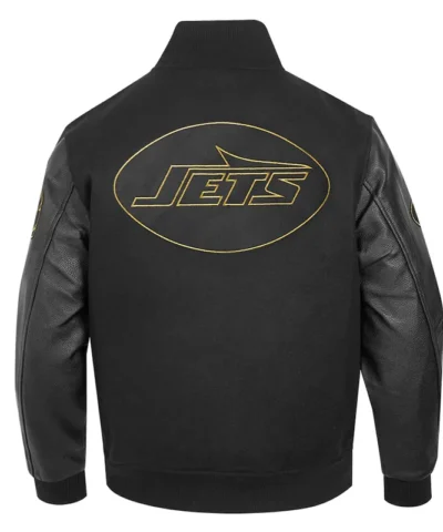 New York Jets Full Zip Black Varsity Jacket back webp