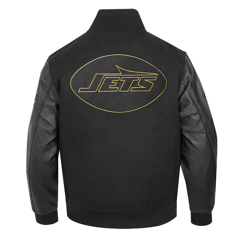New York Jets Full Zip Black Varsity Jacket back webp New York Jets Full Zip Black Varsity Jacket back webp